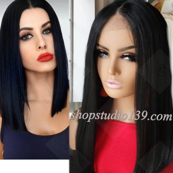 Human hair long black bob lacefront wig - Picture 1 of 4